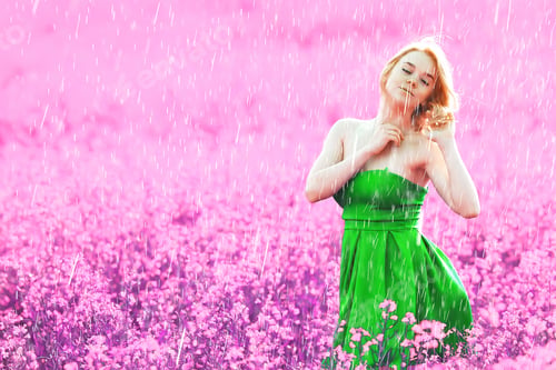 Preview: Summer Rain Field Girl Flowers, Beautiful Young Lady In Spring Field With Flowers Happiness Freedom
