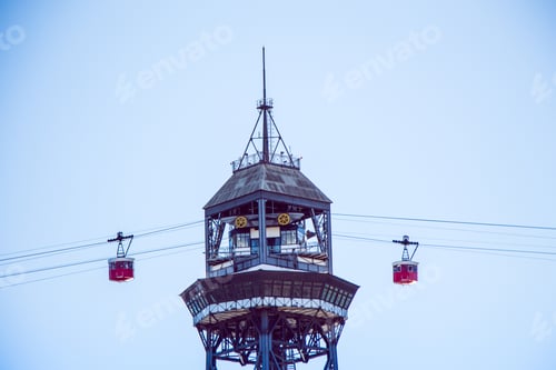 Preview: Low angle shot of the Cable Car tower in Barcelona