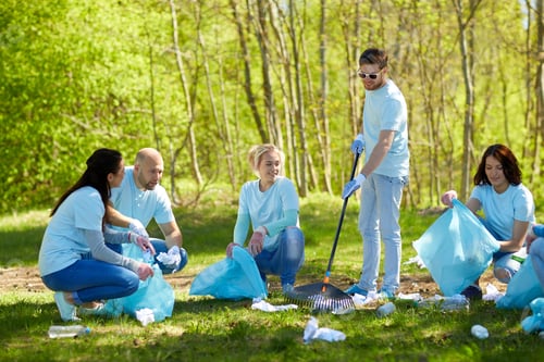 Preview: volunteers with garbage bags cleaning park area
