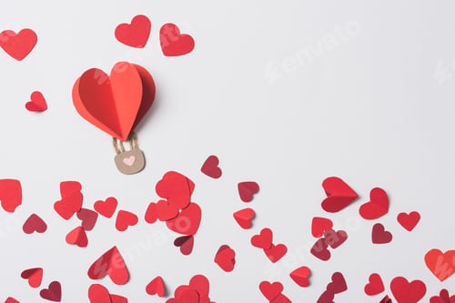 Preview: top view of red heart with padlock among hearts on white background