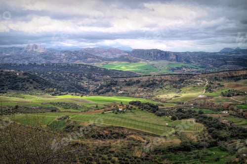 Preview: Scenic landscape view from the mountains and valley of Ronda, Andalusia, Spain