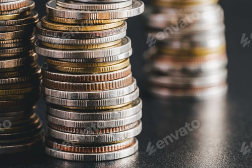 Preview: coins stacked on each other in different positions, Growth money of profitability of professional in