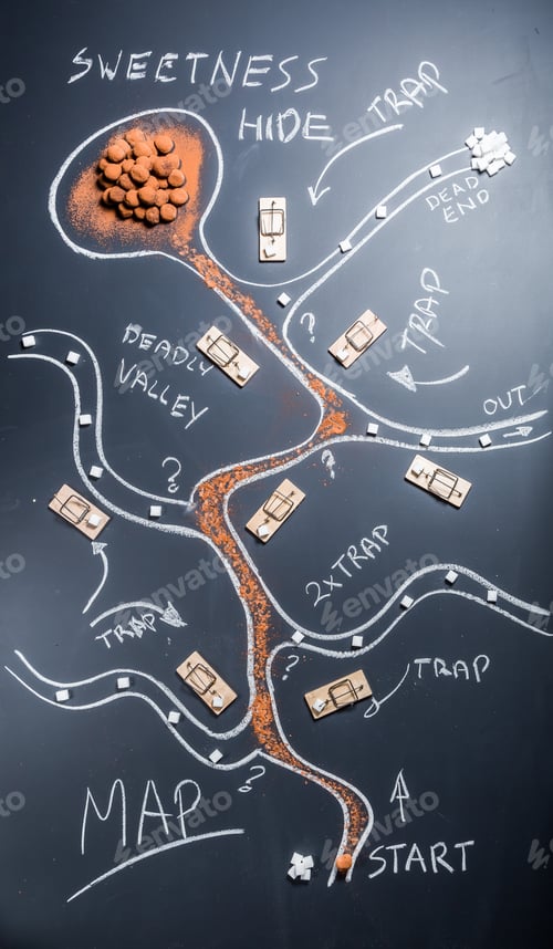 Preview: Map full of sweet surprises on black blackboard