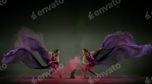 Preview: Female dance artists bursting the pink powder through beat of the drum