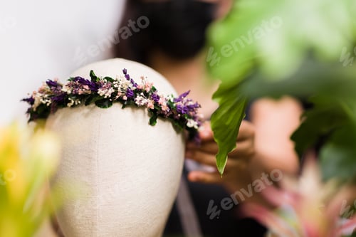Preview: Florist hands detail arrangement flowers decoration. woman owner business plant shop worker