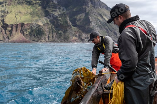 Preview: Two fishermen collecting lobster fishing nets