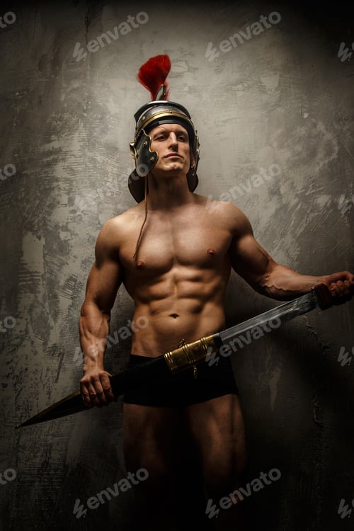Preview: Muscular male warrior posing showing his body