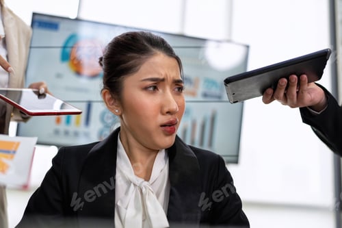 Preview: Stressed overwhelmed business worker feels tired at work overload exhausted suffering from headache