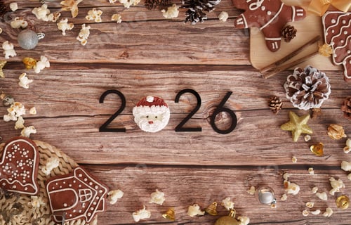 Visualização: Natal e Ano Novo de 2026 com pão de mel e decorações