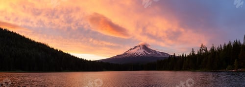 Preview: Panoramic Landscape View of Mt Hood. American Nature Background