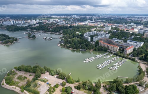 Preview: Aerial drone view of Helsinki cityscape capital of Finland