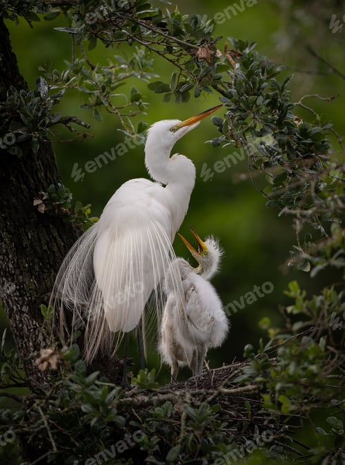 Preview: Nesting Great Egret Mother and Baby