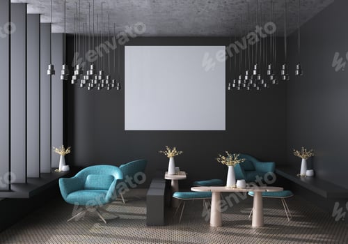 Preview: 3D illustration Mockup photo frame in lounge rendering