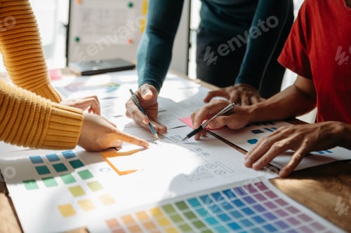 Preview: UX developer and ui designer brainstorming about mobile app interface wireframe design