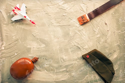Preview: Fighter, navy, pilot and army belt with a sickle and hammer image on a white background. Copy space