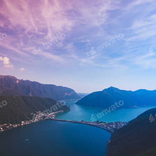 Preview: High angle view of Lake Lugano, Switzerland