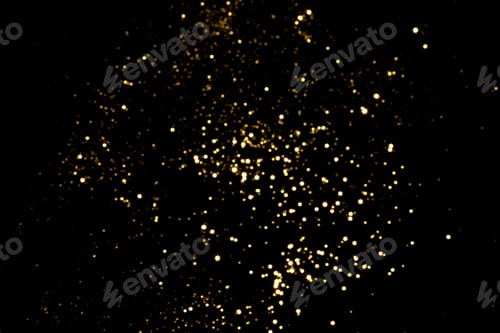 Preview: Golden blurred bokeh lights on black background