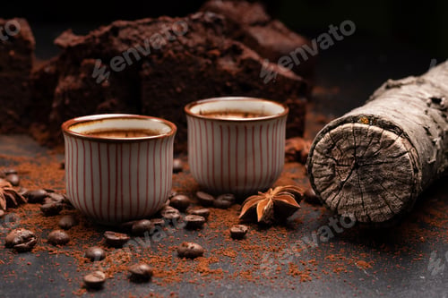 Preview: Walnuts and hazelnuts with coffee background