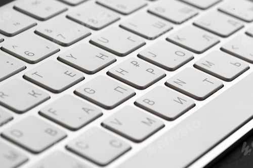 Preview: Office table with keyboard Isolated on black background