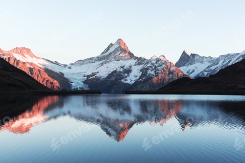 Preview: Picturesque view on Bachalpsee lake in Swiss Alps mountains