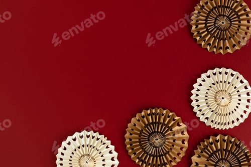 Preview: Template with paper fans over red background, Chinese New Year, Christmas, New year Background