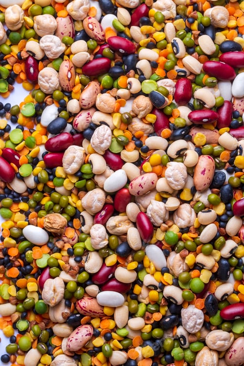 Preview: Mixed color pulses - legumes on a white background.
