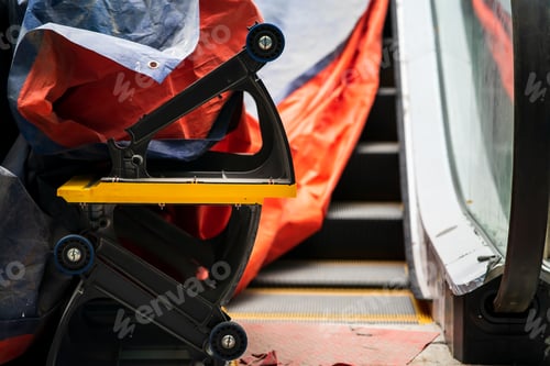 Preview: Escalator parts before being installed at the construction site.