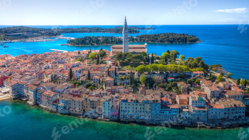 Preview: Breathtaking cityscape of buildings surrounded by water in Rovinj, Croatia