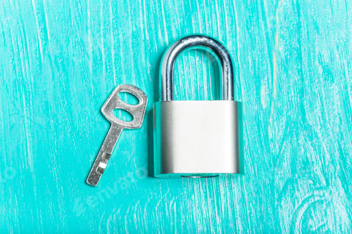 Preview: check-lock on the wooden table background