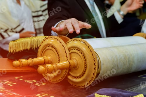 Preview: Barmitzvah man with reading Torah scrolls near Bar Mitzva in the Jewish Torah