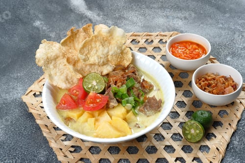 Preview: Soto Betawi. Traditional beef and offal soup from Betawi, Jakarta.