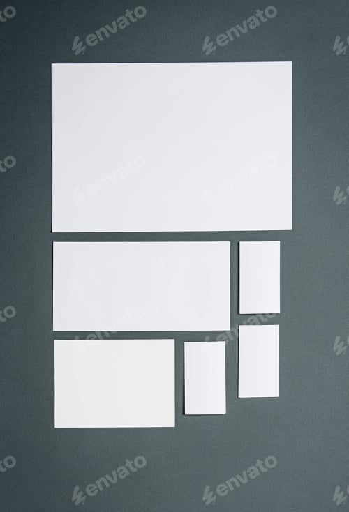 Preview: Mock-Up Business Template With Cards, Papers. Gray Background.