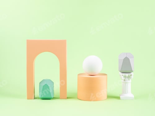 Preview: Geometric shapes pastel color stand podium mockup for product display on green background