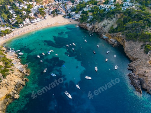 Preview: Aerial view of Cala Vadella, Ibiza islands, Spain