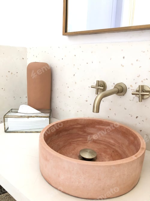 Preview: Concrete pink stylish sink with mirror