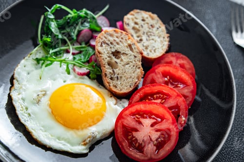 Preview: egg fried breakfast tasty fresh vegetable, toasted bread eating cooking appetizer meal food snack