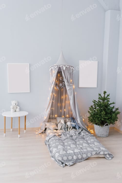 Preview: Nursery Room with Decorated Bed and Christmas Tree