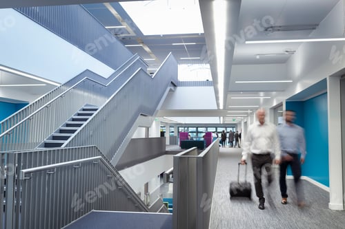 Preview: Businessmen walking through railway engineering facility