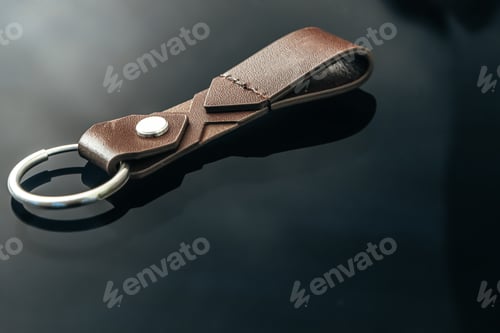 Preview: Stylish masculine metal key charm on black glass background