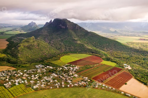 Preview: View from the height of the sown fields located on the island of Mauritius