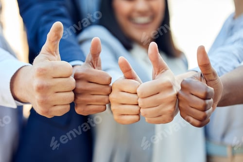 Preview: Well get there. Shot of a group of unrecognizable businesspeople showing a thumbs up.