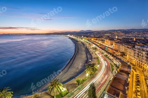 Preview: Promenade and Coast of Azure at dusk in Nice