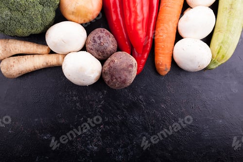 Preview: Close up top view on different vegetables