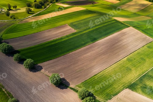 Preview: Green Countryside Landscape at Spring. Drone Aerial View. Poland Farmlands
