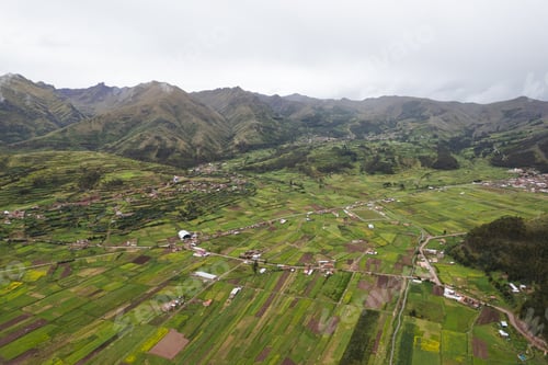 Preview: An aerial shot of rural farmland in the village of Pongobamba, Perú