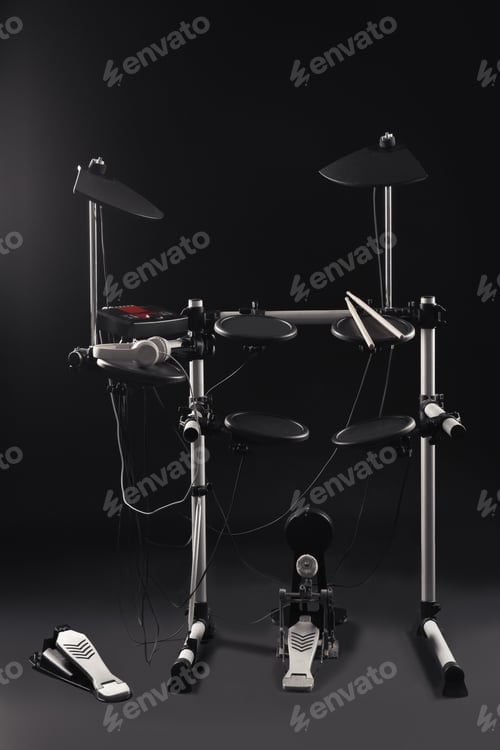 Preview: Modern electronic drum kit on dark background. Musical instrument