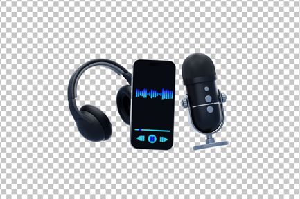Preview: Audio Playback on Cell Phone with Headphones and Microphone 3D Icon