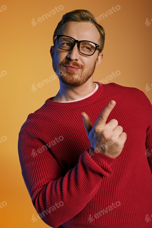 Preview: Vibrant Man: Red Sweater Peace Sign