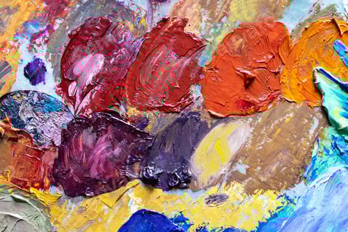 Preview: different color dried oil paint. colorful acrylic paint. modern art concept. painter palette.