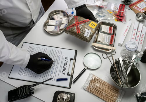 Preview: Police scientist examines seizures of adulterated fentanyl in crime lab, Conceptual Ima